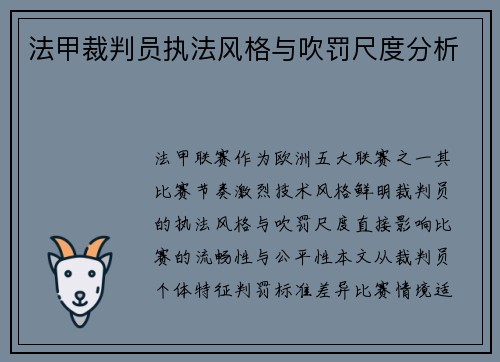 法甲裁判员执法风格与吹罚尺度分析